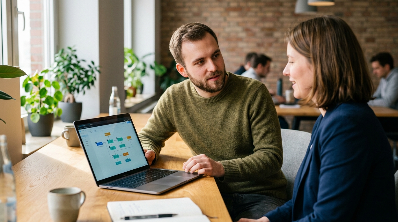 Automatisierungsberatung — Entwickler und Kunde besprechen die optimale Automatisierungslösung